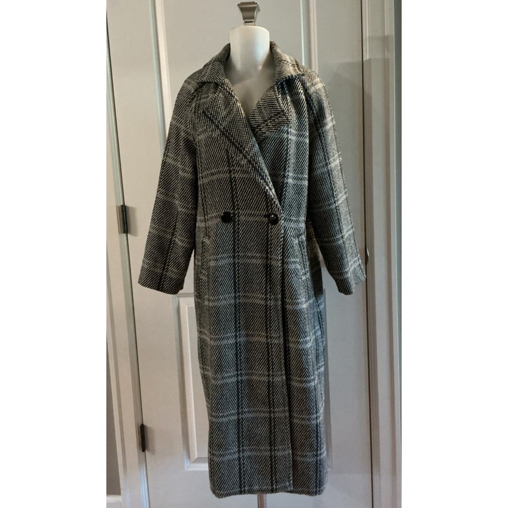 Urban Outfitters UO Dorothy Long Plaid Overcoat Coat‎ Double Breatsed Size XS